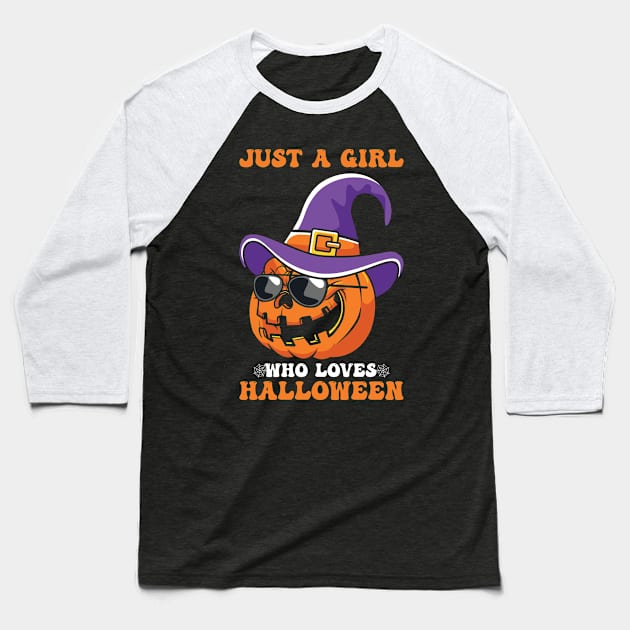 Just A Girl Who Loves Halloween Baseball T-Shirt by MZeeDesigns